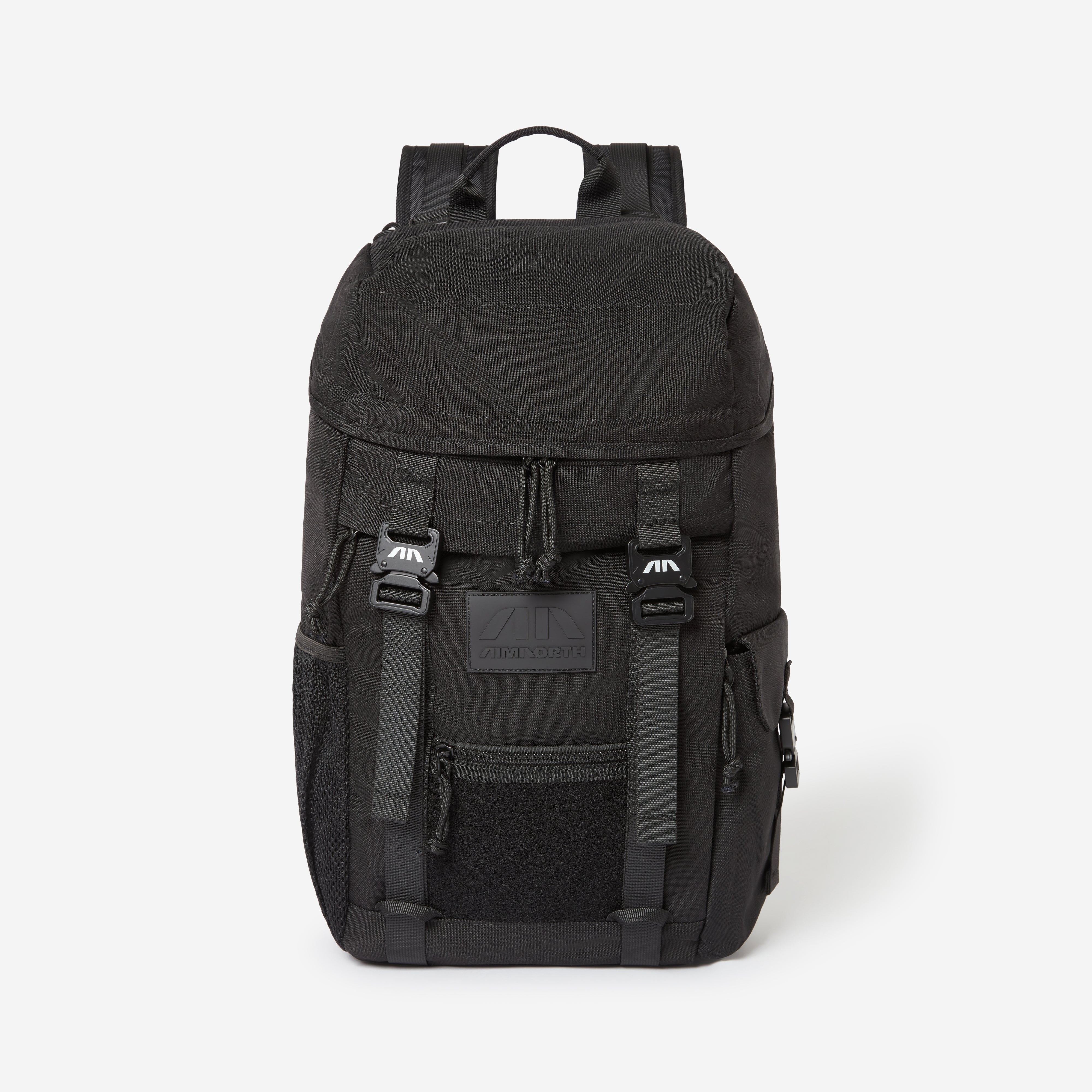 Front view of the Aimnorth performance backpack in black, featuring a minimalist, water-resistant design.