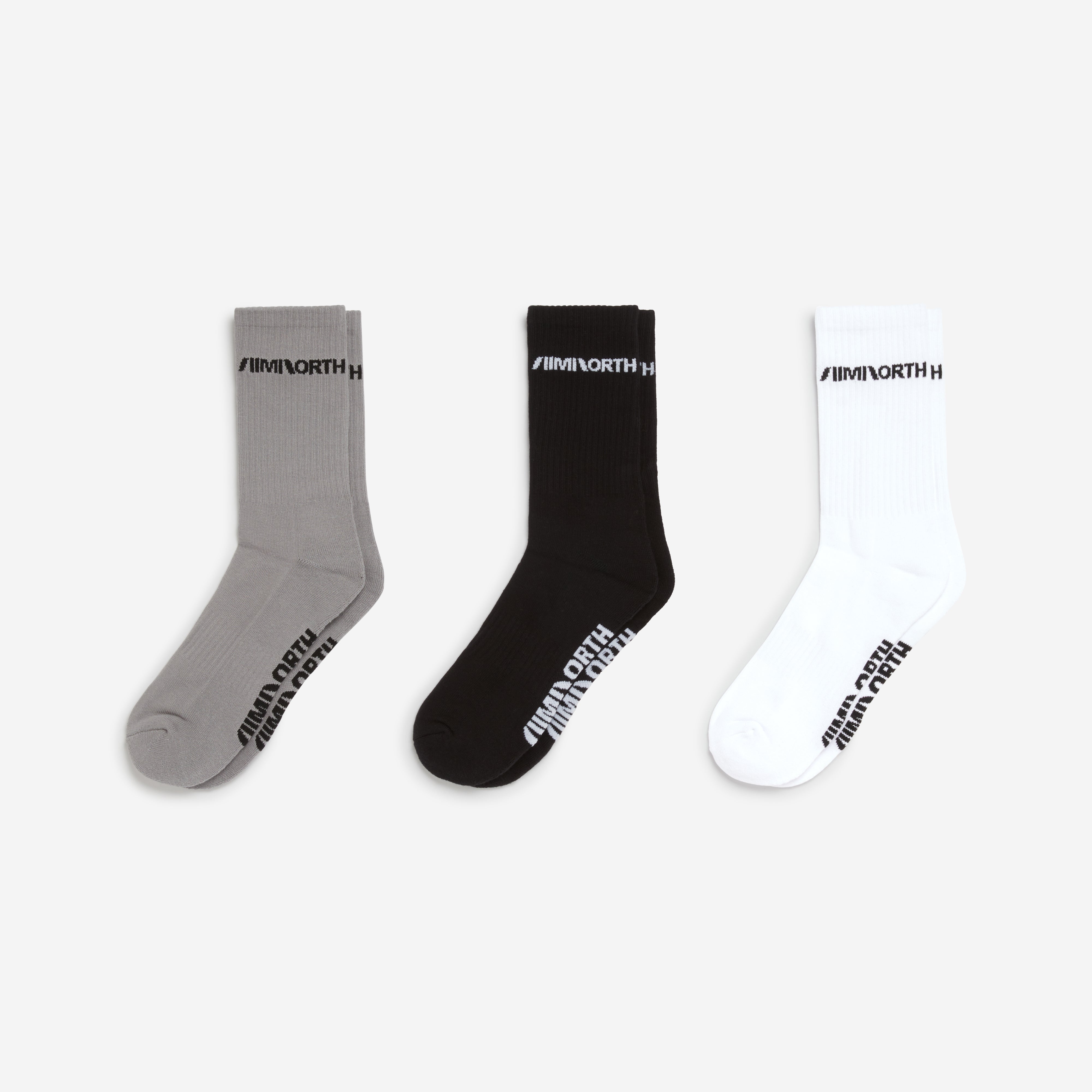 Aimnorth cotton crew socks in black, grey, and white – 3-pack colour lineup.